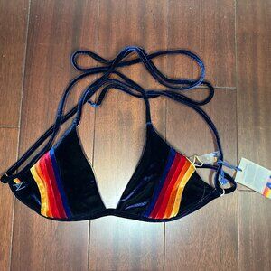 Aviator Nation 5 Stripe Velvet Triangle Bikini Top – Black (Size M, NWT)